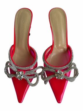 MACH & MACH Women’s Hot Pink Pointed Toe Crystal-Embellished Mules